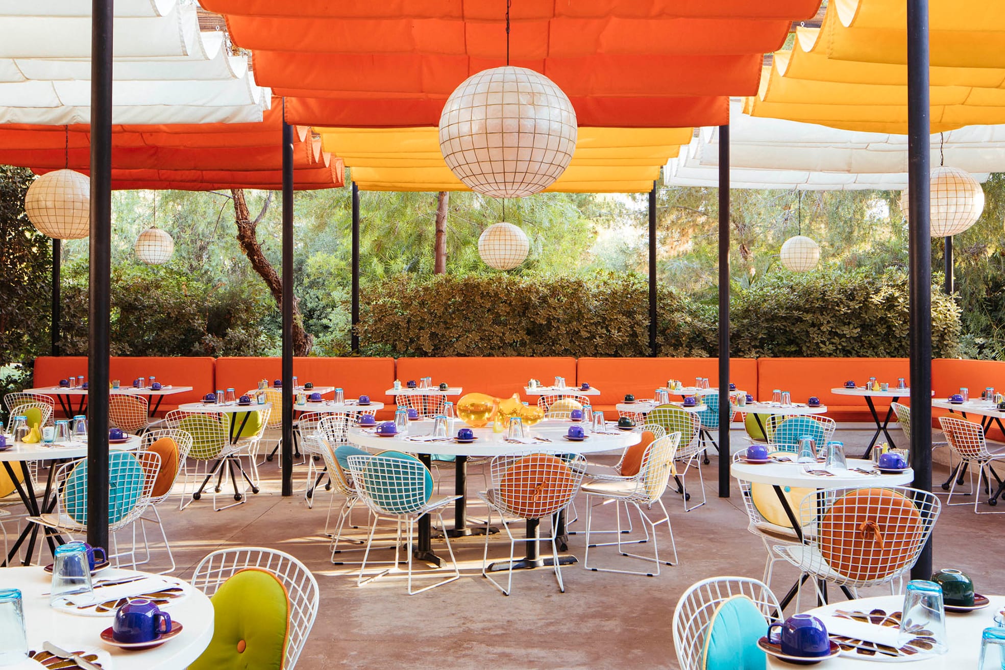 colorful outdoor dining tables